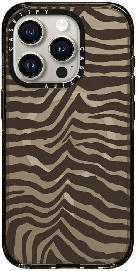 CASETiFY Impact Case for iPhone 15 Pro [8.2ft 4X Military Grade Drop Protection/Compatible with Magsafe] - Zebra-Brown - Clear Black