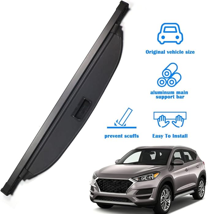 Marretoo for Hyundai Tucson Cargo Cover 2016 2017 2018 2019 2020 2021 for Hyundai Tucson Accessories Black Retractable Trunk Cover Security Shield Shade