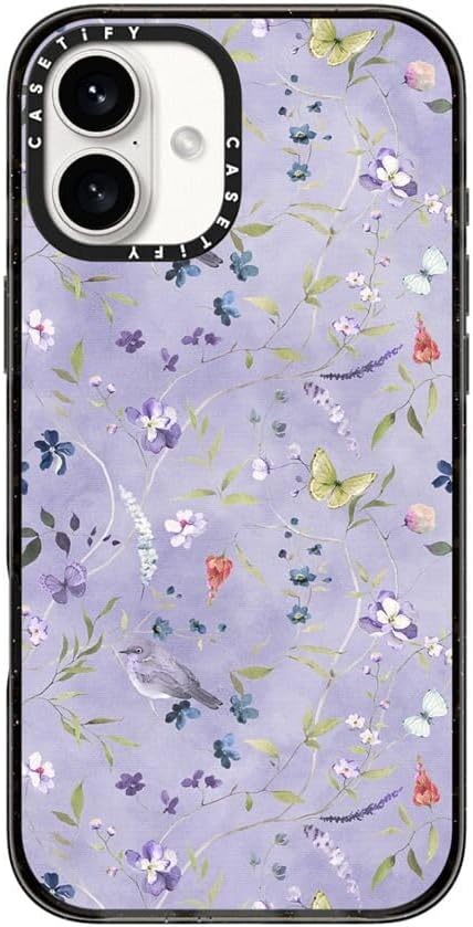 CASETiFY Impact Case for iPhone 16 Plus [8.2ft 4X Military Grade Drop Protection/Compatible with Magsafe] - Floral Reverie Purple - Clear Black