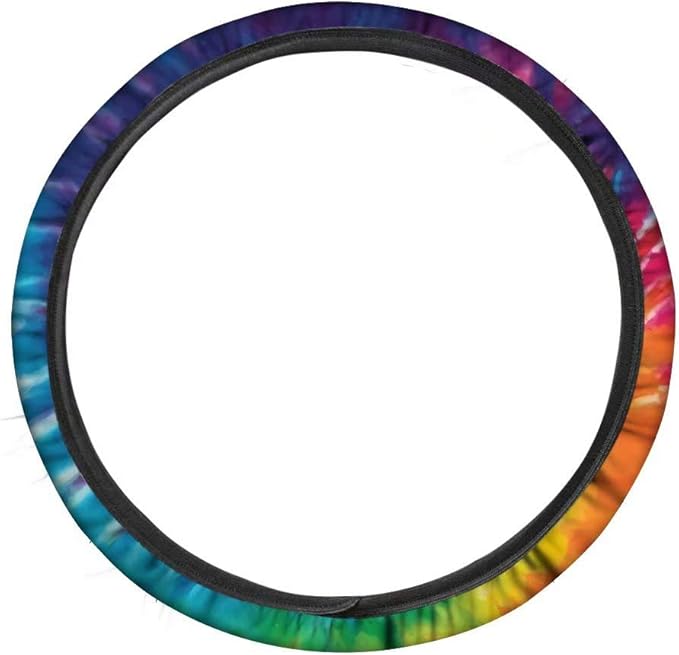 AFPANQZ Tie Dye Car Steering Wheel Covers Breathable Sweat Absorption Comfort Grip Stretch-on Fabric Steering Wheel Protector Non-Slip Machine Washable Rainbow Colored