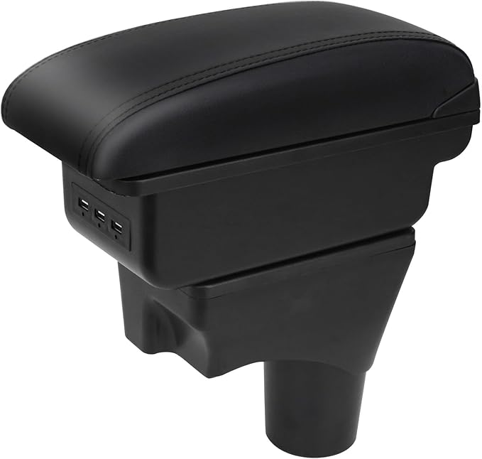 AULPHIKE Compatible with Nissan Micra March Armrest 2011-2016 Armrest Car Center Console Organizer Armrests Double Layer Storage with 3 USB（Black）