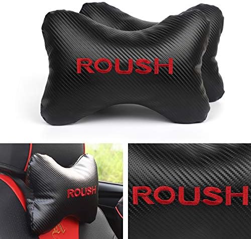 2Pcs Leather Carbon Fiber Leather Sport Car Seat Roush Neck Rest Pillow Foam Headrest Travel Cushion Travel Sleeping Cushion for Mustang F150