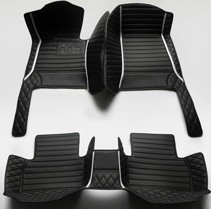 Yaruicar Custom Personalized Floor Mats for Cars Luxury Full Coverage All Car Floor Mats Anti-Slip Leather Car Mat Set Trucks & SUVs Trucks Automotive Floor Mats Liners (3D-Black White)