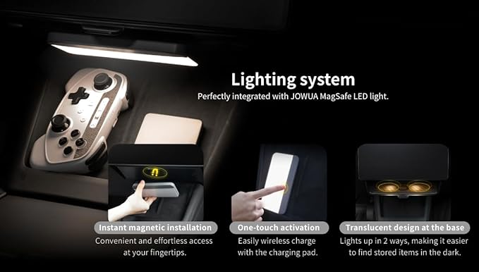JOWUA Under Screen Invisible Station for Tesla New Model Y 2025 Model 3 Highland (2024+), Include 3 Ports Power HUB, Portable LED Light,