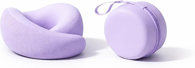 Neck Travel Pillow |100% Pure Memory Foam Neck Pillow Comfortable & Breathable Cover, Machine Washable for Travel, Airplane, Car Rides, & Home Use, Travel Kit with Bag (Purple)