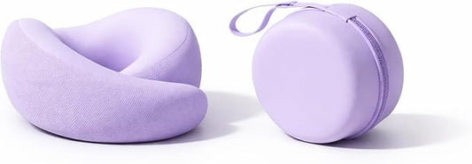 Neck Travel Pillow |100% Pure Memory Foam Neck Pillow Comfortable & Breathable Cover, Machine Washable for Travel, Airplane, Car Rides, & Home Use, Travel Kit with Bag (Purple)