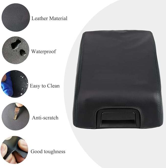 XITER 1PC Leather Center Console Armrest Box Cover Waterproof Cushion Pad for F150 2004-2008 Not Fit Jump Seat Console(Black Stitches)