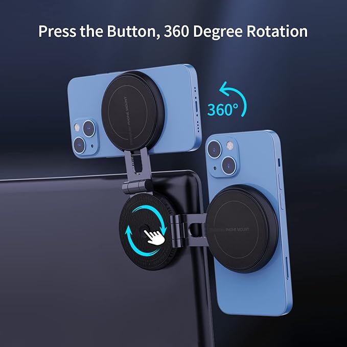 Magnetic Car Phone Holder Mount for Tesla Model 3/Y/Mustang Mach-E Compatible with MagSafe, Car Phone Mount Foldable Invisible Cradle Stand Adhesive 360° for iPhone 16/15/14/13/12 (Black)