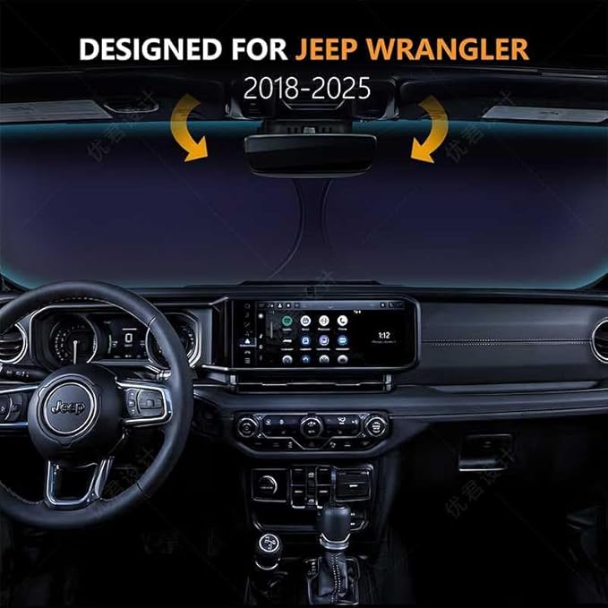 for 2018-2026 Jeep Wrangler - Premium Sunshade for Wrangler JL JLU & 2020-2026 Jeep Gladiator, Front Windshield Sun Shade Blocks UV Rays Foldable Visor with Storage Pouch