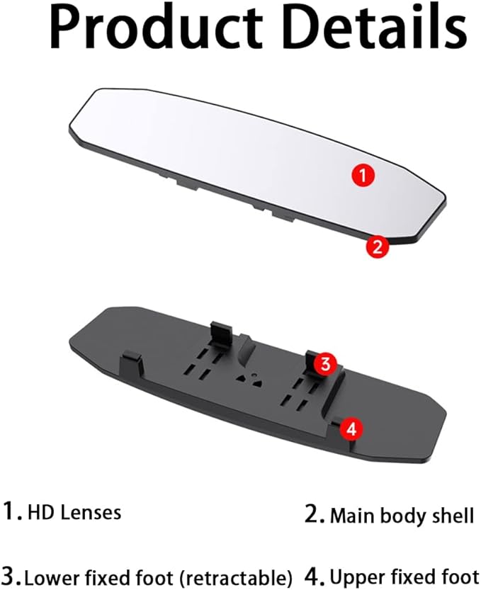 Car Rear View Mirror, 12 Inch Car Interior Panoramic Convex Rearview Mirror, Clip-On HD Wide Angle Extended Curved Mirror, Reduce Blind Spot Effectively, Universal Car Accessories (Irregular White)