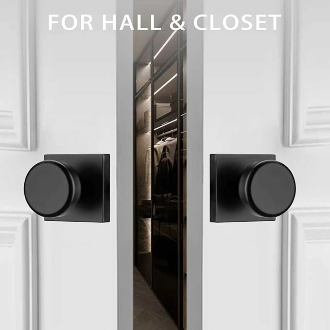 Black Door Knobs Interior, Pismo Doorknobs with Square Rosette for Closet