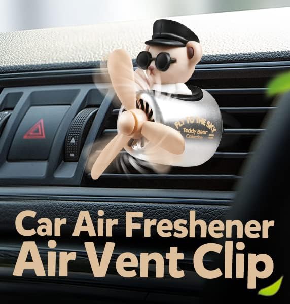 Bear Pilot Car Fresheners Vent Clip Cute Teddy New Car Scent Automotive Air Fresheners Cartoon Air Outlet Aromatherapy Ornament Thank You Gifts for Him Her Friends, Families