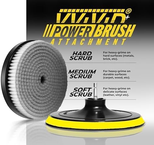 VViViD Drill Backing Plate + Power Scrub Brush Attachment, 150mm Diameter Large Surface Area, Hard Bristles for Heavy Grime on Hard Surfaces
