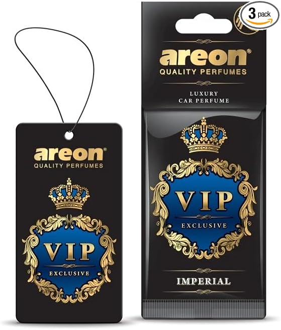 AREON VIP - Hanging Cardboard Air Freshener for Car - Premium Cologne CAR Perfume Air Freshener with Natural Fragrances - Long Lasting, Fresh, Luxurious Scent - Stylish Design -Imperial, Pack of 3