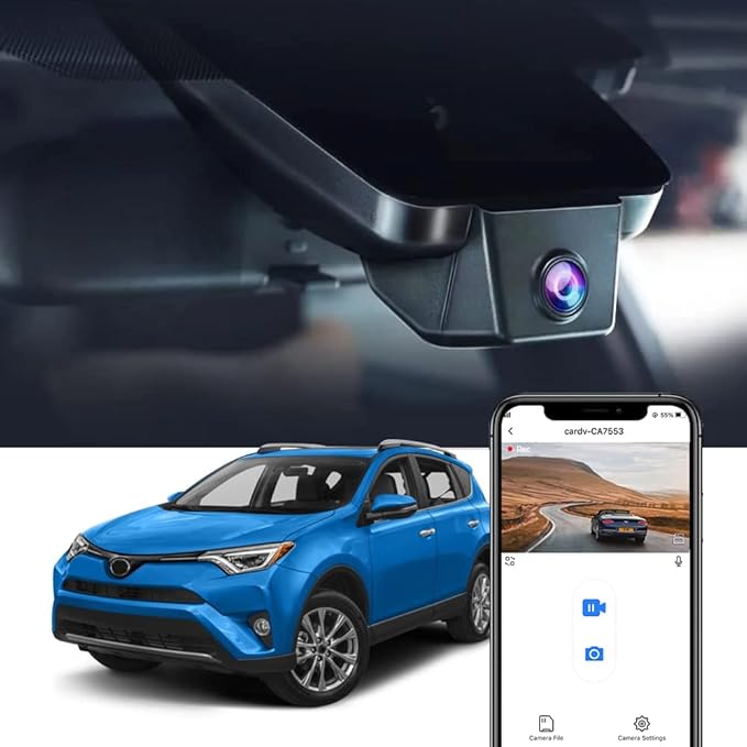 Fitcamx 4K Dash Cam Suitable for Toyota RAV4 2017 2018 (Part No Ends with #42080 or 42090), OEM Factory Look, UHD 2160P Video, Built-in WiFi & APP, Loop Recording, G-Sensor, Plug & Play, 64GB Card