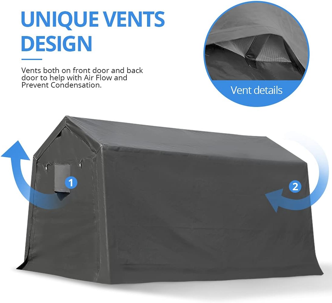 ADVANCE OUTDOOR 10X10 ft Heavy Duty Outdoor Patio Portable Canopy Storage Shelter Shed Carport with 2 Rolled up Zipper Doors & Vents for Snowmobile Garden Tools, Gray