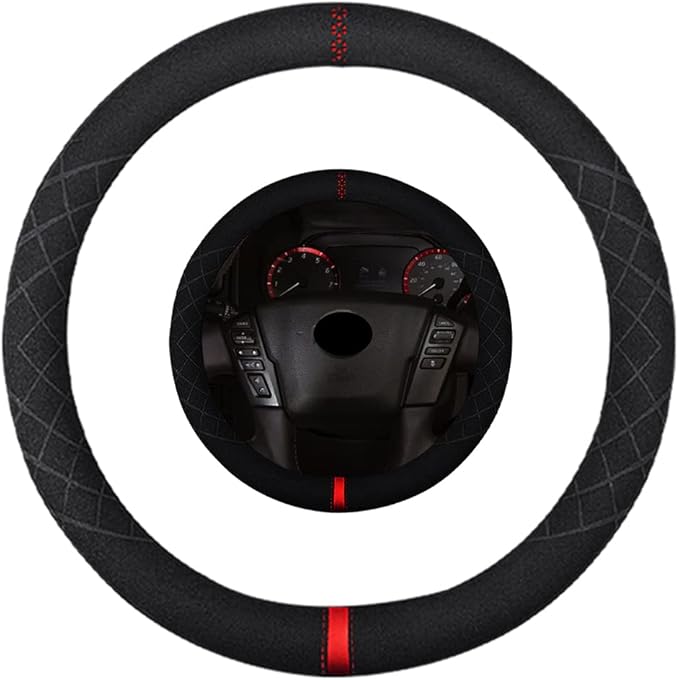 Suede Steering Wheel Cover,Compatible with Nissan Armada Titan XD Suede Leather Sport Non-Slip Wheel Cover Car Interior Accessories 15.5 16 inch for Man and Women