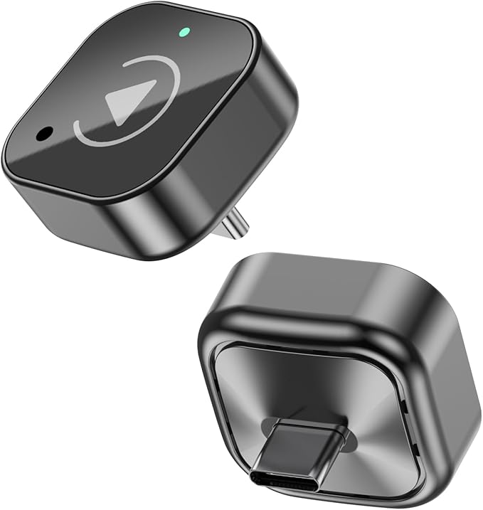 USB-C Wireless CarPlay & Android Auto Adapter, Plug-in Dongle Converts Factory Wired CarPlay/Android Auto to Wireless (Gloss Black, USB-C)