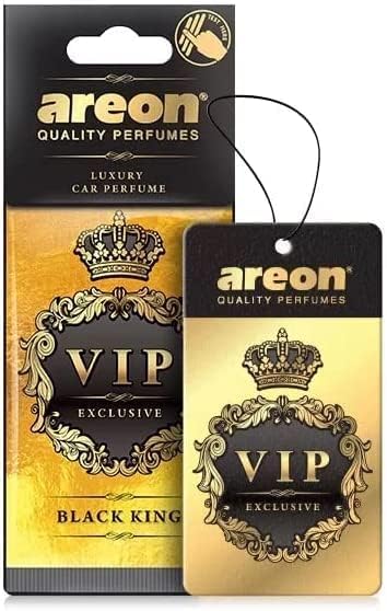 AREON VIP - Hanging Cardboard Air Freshener for Car, Home & Office - Premium Cologne Perfume with Natural Fragrances - Long Lasting, Fresh, Luxurious Scent - Stylish Design - Black King, Pack of 3