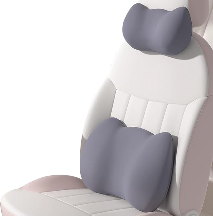 Lumbar Support Pillow for Car/Office Chair, Memory Foam Back Cushion for Car Seat, Lower Back Pillow Fits Most Cars, Trucks, with Adjustable Strap and Washable Cover, Back Pain Relief,Gray