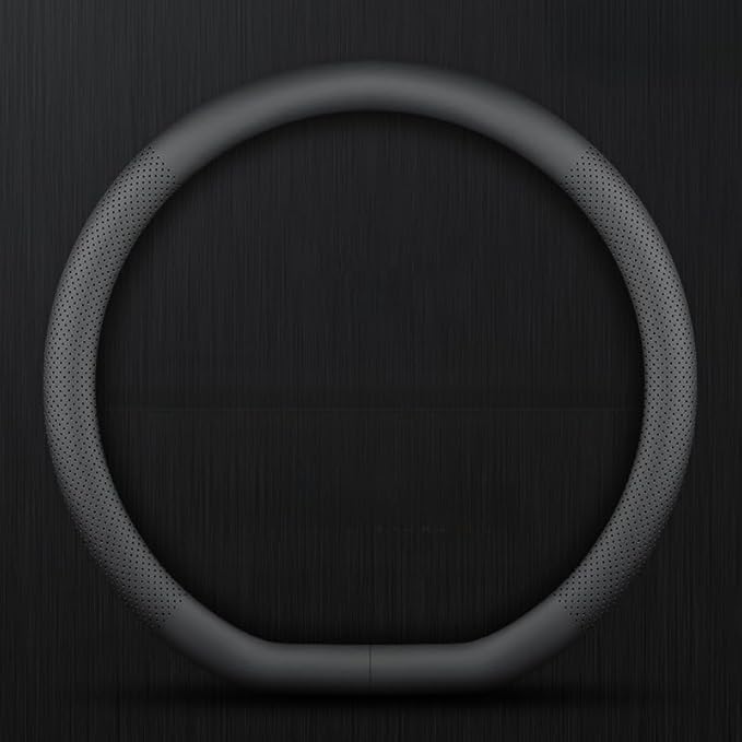 Leather car Steering Wheel Cover, Ultra-Thin, Non-Slip, for Men and Women, Round/D-Shaped, wear-Resistant in All Seasons, Universal Interior Decoration Accessories Grip Cover (Type D)