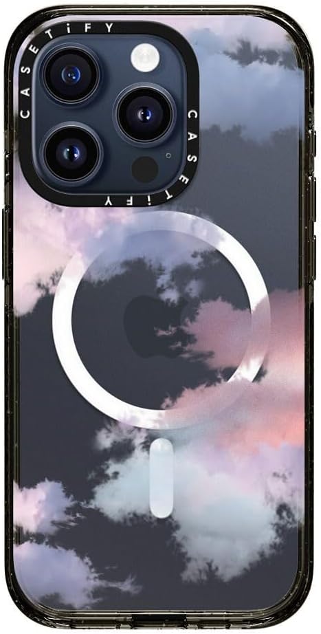 CASETiFY Impact iPhone 15 Pro Case [4X Military Grade Drop Tested / 8.2ft Drop Protection/Compatible with Magsafe] - Cloud Prints - Clouds - Clear Black