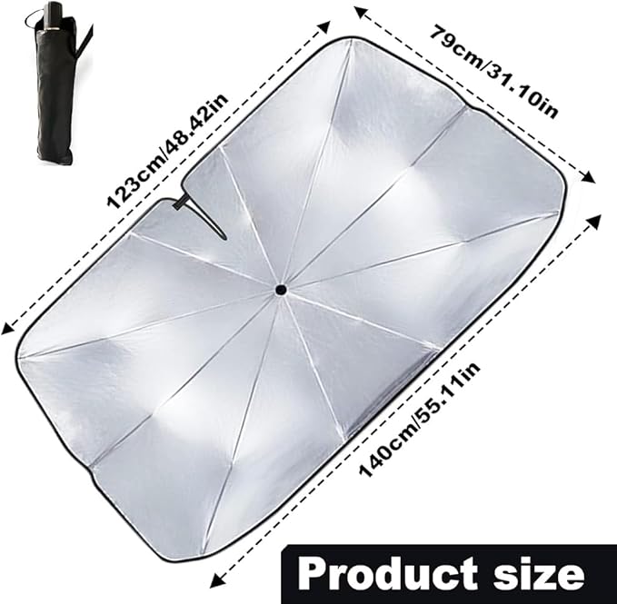 Car Windshield Sun Shade,Foldable Car Umbrella Sunshade with Universal Fits Cars, SUVs, Trucks(55 * 31 Inches)
