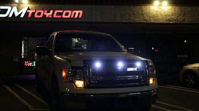 iJDMTOY 3pc Set Custom Retrofit Xenon White Front Grille Mesh Mount LED Lighting Kit Compatible With Trucks SUVs