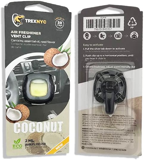 Car Air Fresheners Vent Clips, Essential Car Odor Eliminator, Perfect Scented Car Accessories, For Long Lasting Fragrance up to 30 days, 0.07 FL.OZ (Coconut, 1 Pack)