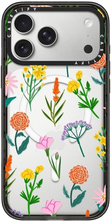 CASETiFY Impact iPhone 17 Pro Max Case [Slim/Compatible with Magsafe / 8.2 ft. 4X Military Grade Drop Protection] - Flowers - Clear Black