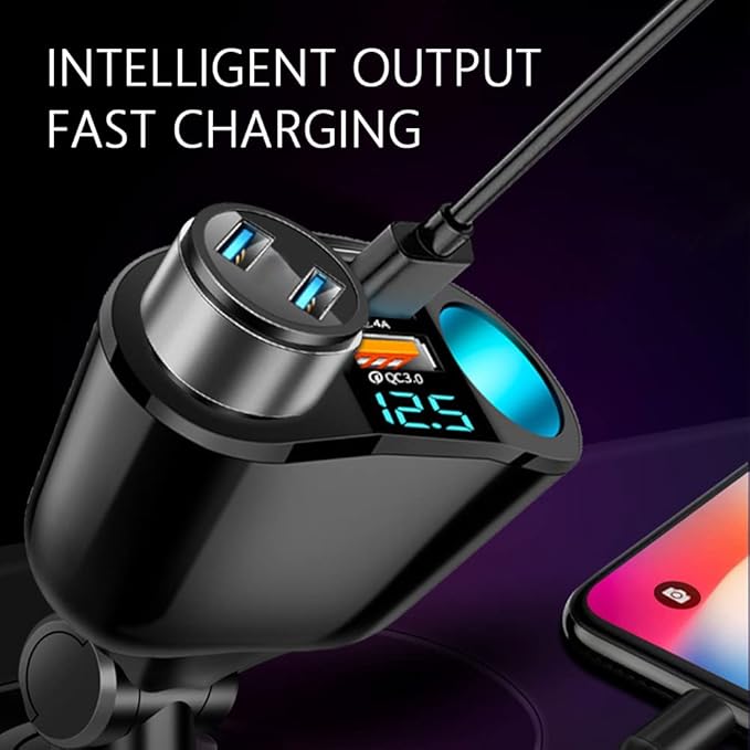Multi Ports Cigarette Lighter USB Charger,Dual Cigarette Lighter Splitter&QC3.0/PD Super Fast Charging Car Charger Compatible with iPhone 14/13/12/11 Pro Max,Galaxy S23/22/21,iPad,GPS (QC3.0+2.4A+PD)