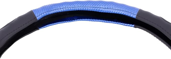 United Pacific 70408 18" Carbon Fiber Pattern Steering Wheel Cover, Engineered Leather Construction, Large Grip – ONE Steering Wheel Cover – Black/Blue Carbon Fiber