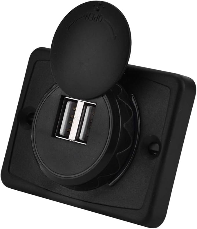 USB Car Charger, 12v 24v Mini Panel Dual Socket Power Adapter Outlet with Cap Quick Surface Mount Multi Device Charging for Cars Bus Boat Automotive Marine Truck Golf Cart Smartphone Laptop