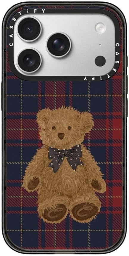 CASETiFY Impact iPhone 17 Pro Case [Slim/Compatible with Magsafe / 8.2 ft. 4X Military Grade Drop Protection] - Teddy Bear Plaid - Clear Black