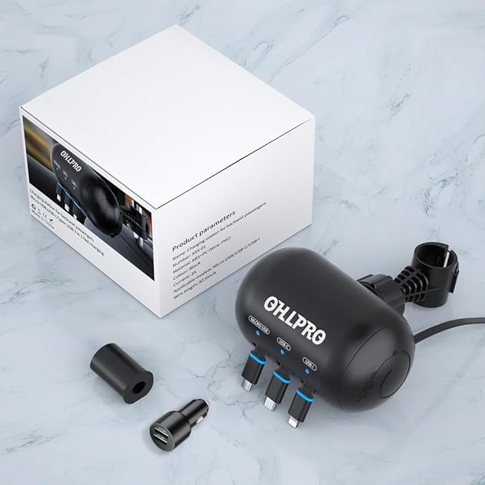 OHLPRO 3-in-1 Retractable Backseat Car Charging Station, 15W Fast Car Charger for All Phones (iPhone, Samsung), Ideal for Lyft, Turo, Uber, Taxi, Rideshare, Customer Charging Dock Attach to Headrest