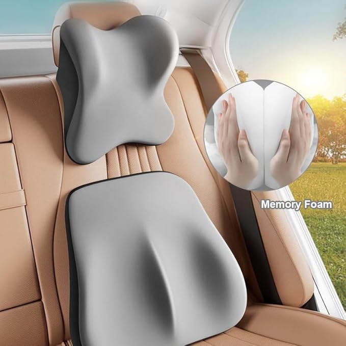 Car Headrest and Lumbar Support Cushion, Car Lumbar Support Pillow Car Neck Pillow Kit, Ergonomic Car Seat Headrest Pillow Lumbar Cushion with Adjustable Strap for Neck Back Pain Relief (Pink)