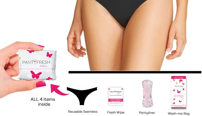 4in1 Essential Hygiene Kit Includes Seamless Thong Underwear, Fresh Wipe & Panty Liner - Accidents Travel Toiletry Kit On-the-Go Period Kit