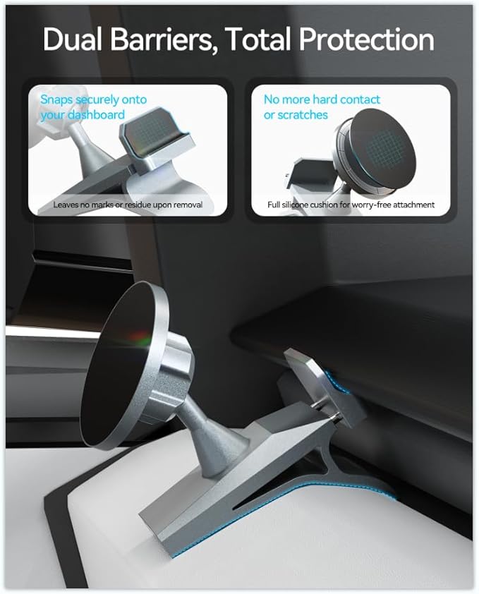 Phone Mount for Tesla Cybertruck The Ultimate Magnetic Phone Holder for Tesla Cybertruck Accessories | 360° Adjustable All-Metal Dash Mount with Strong Magnets Secure Clip-On Design Leaves No Residue