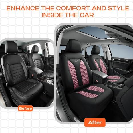 Skechers Memory Foam™ Car Seat Covers, Hexcomb Breathable Thick Seat Covers Two Front Seat Covers, Airbag Compatible, Automotive Comfort & Protection for Most Cars,Van,Trucks, SUVs (Pink,Two Front)