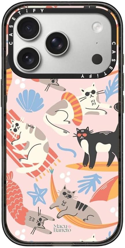 CASETiFY Impact iPhone 17 Pro Case [Slim/Compatible with Magsafe / 8.2 ft. 4X Military Grade Drop Protection] - Cozy Cats - Clear Black