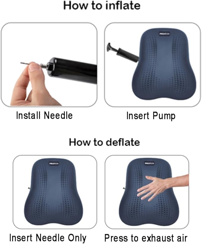 Lumbar Support Pillow, Inflatable Rubber Lumbar Pillow for Lower Back Pain Relief - Car Back Cushion for Driving - Lumbar Support for Car-Office Chair, Massage Points, Adjustable Firmness, Blue