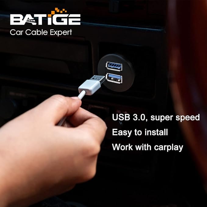 BATIGE 2 Pack Dual USB 3.0 Car Mount Flush Cable - USB3.0 Male to Female Car Mount Extension Cable - Waterproof for Truck, Boat, Motorcycle - Dashboard Panel - 3ft