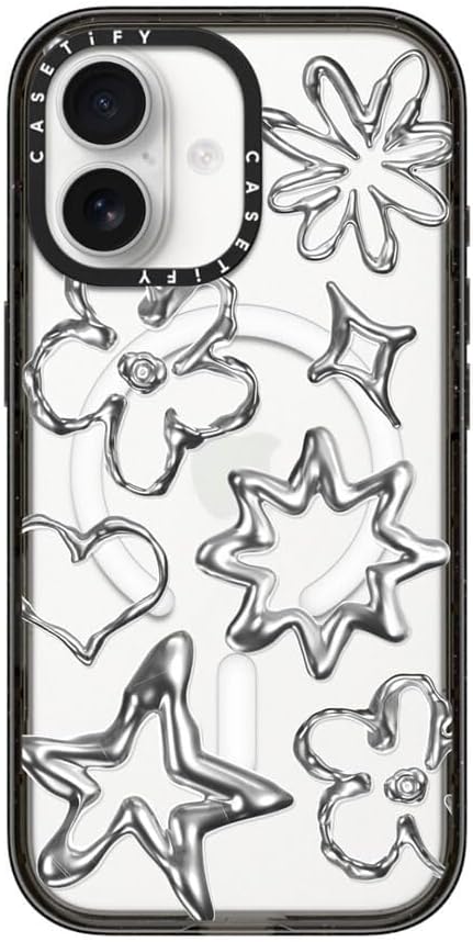 CASETiFY Impact iPhone 17 Case [Slim/Compatible with Magsafe / 8.2 ft. 4X Military Grade Drop Protection] - Chrome Doodles - Clear Black