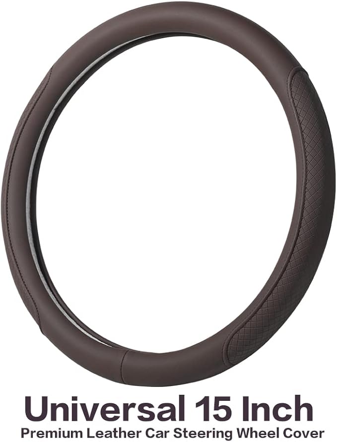VARGTR Microfiber Leather Steering Wheel Cover with Classic Embossing, Anti-Slip Breathable Auto Car Wheel Protector, 15 Inch, Coffee