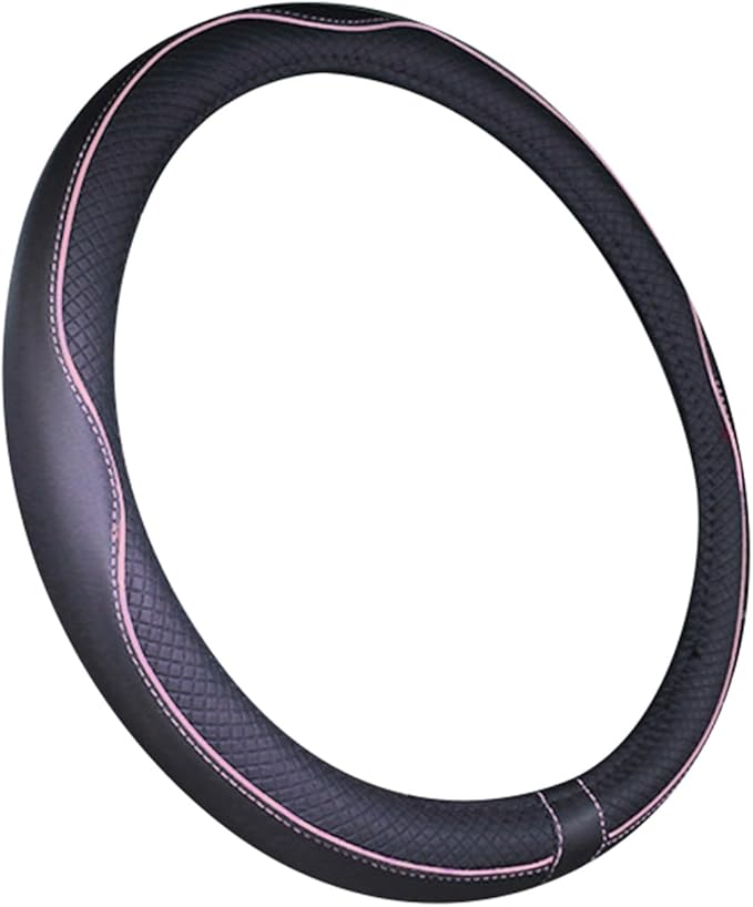 Mayco Bell Small Size Steering Wheel Cover Anti-Slip,Safety,Soft,Breathable,Durable,Full Surround,Comfortable Grip Microfiber Leather (14-14.25 inch, Black Pink)