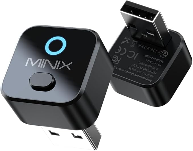 MINIX CA525 Mini Wireless CarPlay & Android Auto Adapter, 2026 Upgraded 2-in-1 Wired to Wireless Dongle, One-Button Switch, Plug & Play USB-A/C, WiFi 6 & Bluetooth 5.4, iOS 10+ & Android 11+