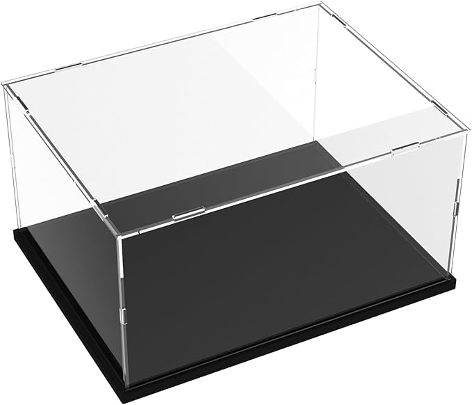 Choowin Acrylic Display Case for Lego Typewriter 21327, Razor Crest 75292, Central Perk 21319, Iron Man 76125 - Thickened Clear Acrylic Display Box for Collectibles - Dustproof, Assemble, Black Base