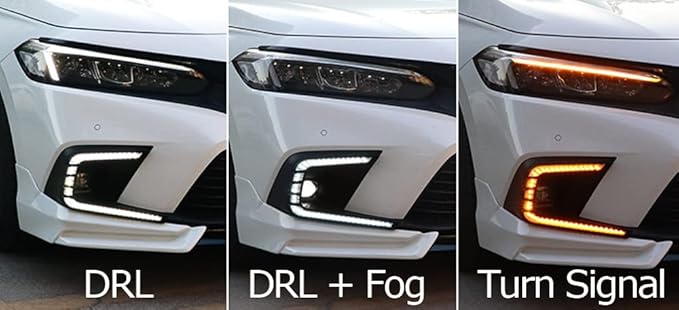 iJDMTOY Fog Bezel Replace Switchback LED Daytime Running Light Kit w/White OE-Spec LED Fog Lights Compatible with 2022-2024 Honda Civic Sedan
