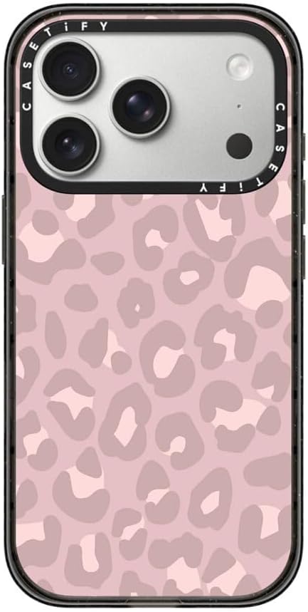 CASETiFY Impact iPhone 17 Pro Case [Slim/Compatible with Magsafe / 8.2 ft. 4X Military Grade Drop Protection] - Dusty Pink Leopard - Pale Petal - Clear Black