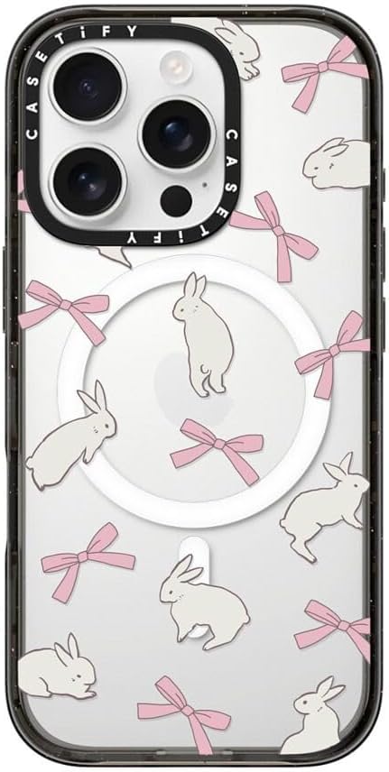 CASETiFY Impact Case for iPhone 16 Pro [Slim / 8.2 ft. 4X Military Grade Drop Protection/Compatible with Magsafe] - Rabbit Ribbon - Clear Black